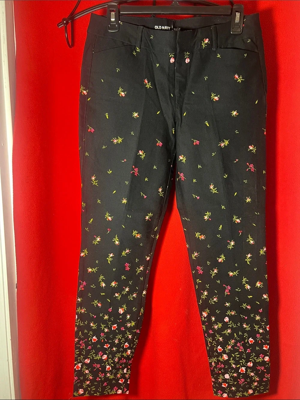 Old Navy Black Leggings with Pink & Green Floral Print